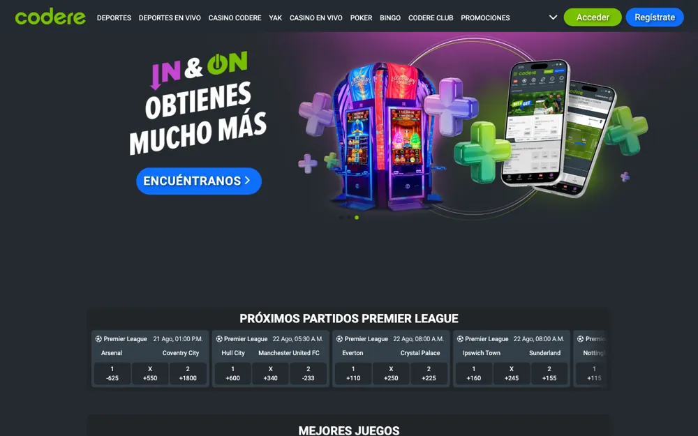 Codere Argentina, página de inicio de apuestas deportivas